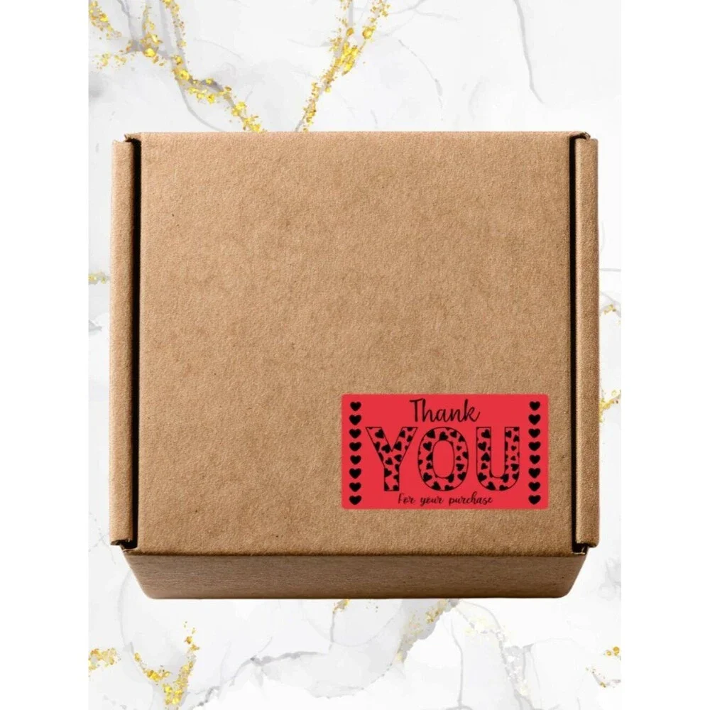 100 Cute Hearts Thank You Stickers for Packaging | Small Business Labels